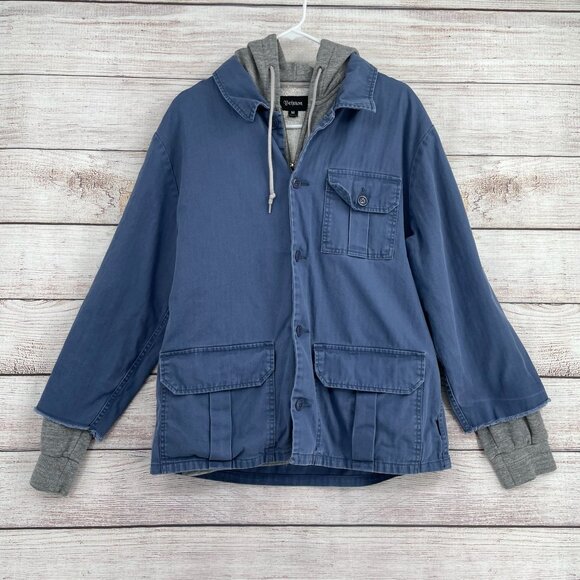 Brixton Hoodie‎ Lined Chore Jacket Men's Size Medium Blue/Gray - Picture 1 of 13